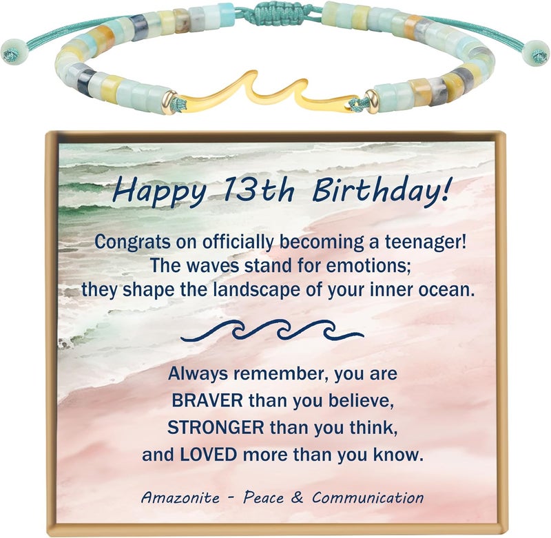 Sereney Birthday Gifts for Women, Wave Bracelet as 13th 16th 18th 21st 40th 50th 60th Birthday Gifts for Girls, Adjustable Natural Stone Bracelet as Valentines Day Gifts for Teen Girls Gifts Idea - Image 1